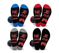 Chaussettes Fantaisie 4 Paires Unisexe Rigolotes Humour 39-46,Un Cadeau Original Pour,Noël:Ne Pas Déranger,Je Joue Jeu (FR/ES, Numérique, 39, 46, Taille normale, Taille normale, Standard, Red)