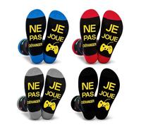 Chaussettes Fantaisie 4 Paires Unisexe Rigolotes Humour 39-46,Un Cadeau Original Pour,Noël:Ne Pas Déranger,Je Joue Jeu (FR/ES, Numérique, 39, 46, Taille normale, Taille normale, Standard, Yellow)