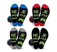 Chaussettes Fantaisie 4 Paires Unisexe Rigolotes Humour 39-46,Un Cadeau Original Pour,Noël:Ne Pas Déranger,Je Joue Jeu (FR/ES, Numérique, 39, 46, Taille normale, Taille normale, Standard, Green)
