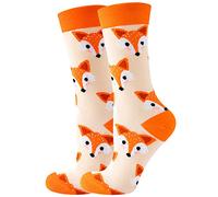 Chaussettes fantaisie amusantes et vives avec imprimé animaux poulet, chat, chien, renard, unisexe, chaussettes cadeaux pour homme et femme, Renard kaki, Taille unique