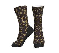 Chaussettes fantaisie amusantes pour femme et homme, noir et doré, imprimé léopard pailleté, chaussettes mi-mollet, chaussettes de sport décontractées, Imprimé léopard à paillettes noires et dorées,