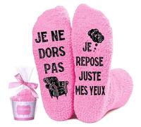 Chaussettes Fantaisie Antidérapantes Femme - Modèle Humour 'Je Ne Dors Pas Je Repose Mes Yeux' - Idée Cadeau pour Maman Mamie Anniversaire Noël Fête des Mères