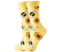 Chaussettes fantaisie avec imprimé animal coloré et vif, motif poule, chat, chien et renard, chaussettes unisexes pour cadeau pour homme et femme, Abeille jaune, Taille unique