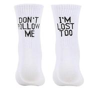 Chaussettes fantaisie avec inscription « Don't Follow Me I'm Lost Too», blanc, taille unique
