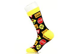 Chaussettes fantaisie colorées et confortables en coton - Unisexe - Motif professionnel, Code du trafic. Panneaux de signalisation routière, Large