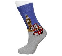 Chaussettes fantaisie en coton pour homme Motif bus londonien Big Ben, Bleu, gris, rouge, 1 paquet de