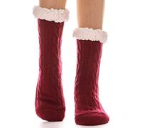 Chaussettes Femme Chausson, Chaussettes Chaudes pour Hiver, Chaussette pilou pilou femme, Thermique Pantoufles Chaussettes Antidérapant Épaisses de Noël,Tallie UE 36-41 (Texture Rouge)