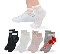 Chaussettes femme en coton 4 paires dont 1 gratuite made in italy (FR/ES, Alpha/lettres, Taille unique, Taille normale, Taille normale, 1 paire blanche 1 paire noire 1 paire grise 1 paire rose ASS4)