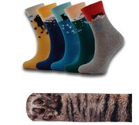 Chaussettes Femme Fantaisie Lot Motif Chat Idée Cadeau Adulte Fille Original Anniversaire Noel Rigolo Drole Humour Marrante Hiver Chaud Coton Coffret Animaux Patte (Motif A - Sans Boite Cadeau)