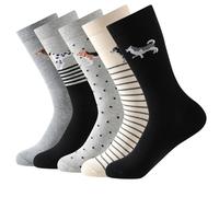 Chaussettes Femme noires, beiges et grises avec motif de petits chiens. Chaussettes respirantes, fraîches et confortables. 85% coton. Lot de 6 paires. Usage quotidien et décontracté. Taille 35-38