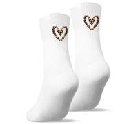 Chaussettes Femmes Blanc Pur Coton - Cœur Léopard à la Cheville - Mi-mollet Confort Sportif - Basiques Chic Sport/Casual