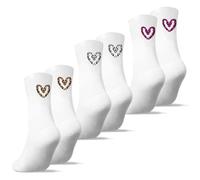 Chaussettes Femmes Blanc Pur Coton - Cœur Léopard à la Cheville - Mi-mollet Confort Sportif - Basiques Chic Sport/Casual (Lot de 3 Paires)