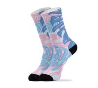 Chaussettes Feuilles Bleues Et Roses De Mon-Stera Absorbant La Sueur Sports Chaussettes Chaudes Chaussette Homme Pour Cyclisme Course Entraînement