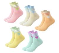 Chaussettes Fille Chaussette Fille 5 Paires De Chaussettes De Tennis à Motifs CœU.S Pour Enfants De 6 à 8 Ans, En Coton à Rayures Et CœU.S Tendance (Multicolores)