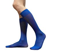 Chaussettes fines en soie pour homme - Transparentes - Sur le mollet - Robe d'affaires à larges rayures - Longue tenue formelle - Bas en soie, bleu marine, Taille unique