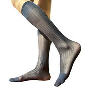 Chaussettes fines en soie pour homme - Transparentes - Sur le mollet - Robe d'affaires à larges rayures - Longue tenue formelle - Bas en soie, bleu marine, Taille unique