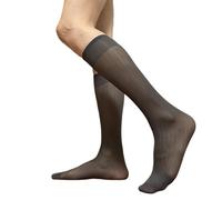 Chaussettes fines en soie pour homme - Transparentes - Sur le mollet - Robe d'affaires à larges rayures - Longue tenue formelle - Bas en soie, gris, Taille unique