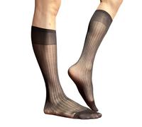 Chaussettes fines en soie pour homme - Transparentes - Sur le mollet - Robe d'affaires à larges rayures - Longue tenue formelle - Bas en soie, Noir , Taille unique