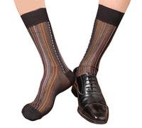 Chaussettes habillées fines et légères pour homme - Motif rayé coloré - Chaussettes d'affaires pour le milieu du mollet - Pour un usage formel et quotidien - Rayures classiques, Noir , Taille unique
