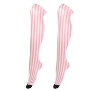 Chaussettes hautes antidérapantes pour femme - Longues chaussettes montantes pour danseuses fantaisie - Chaussettes au-dessus du genou pour Halloween - Rayures verticales roses