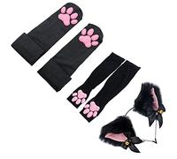 Chaussettes hautes de cuisse de coussin de patte de chat, bas élastiques roses de griffe de chaton 3D chaussettes de cosplay de coussin de patte de chat mignon pour des filles des femmes(noir-3)