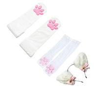Chaussettes hautes de cuisse de coussin de patte de chat, bas élastiques roses de griffe de chaton 3D chaussettes de cosplay de coussin de patte de chat mignon pour des filles des femmes(blanche-3)