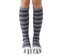 Chaussettes hautes en velours corail pour filles, bas d'hiver, motif à rayures chat Gainant Plat