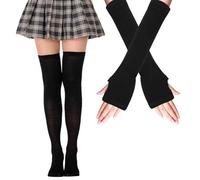 Chaussettes Hautes Femme et Gants Sans Doigts, Chaussettes Montantes Femme et Filles, Chauffe-bras et Jambières, Bas Hauts à Rayures Chaudes
