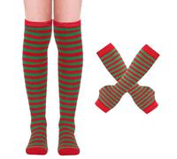 Chaussettes Hautes Femme et Gants Sans Doigts, Chaussettes Montantes Femme et Filles, Chauffe-bras et Jambières, Chaussettes Longues Rayées, Accessoires d'Halloween et de Noël