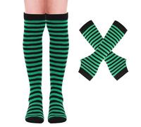 Chaussettes Hautes Femme et Gants Sans Doigts, Chaussettes Montantes Femme et Filles, Chauffe-bras et Jambières, Chaussettes Longues Rayées, Accessoires d'Halloween et de Noël