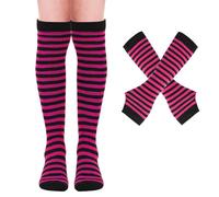 Chaussettes Hautes Femme et Gants Sans Doigts, Chaussettes Montantes Femme et Filles, Chauffe-bras et Jambières, Chaussettes Longues Rayées, Accessoires d'Halloween et de Noël