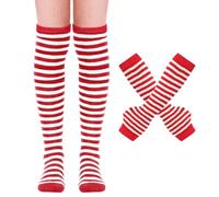 Chaussettes Hautes Femme et Gants Sans Doigts, Chaussettes Montantes Femme et Filles, Chauffe-bras et Jambières, Chaussettes Longues Rayées, Accessoires d'Halloween et de Noël