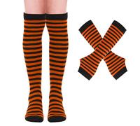 Chaussettes Hautes Femme et Gants Sans Doigts, Chaussettes Montantes Femme et Filles, Chauffe-bras et Jambières, Chaussettes Longues Rayées, Accessoires d'Halloween et de Noël