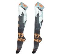 Chaussettes hautes Happy Halloween château noir pour femme - Chaussettes hautes respirantes pour femme - Jambières années 80 pour les bals de fin d'année, calcetas largas escolares para ni ? en 1