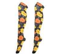 Chaussettes hautes pour femme avec motif fleurs jaunes noires anti-crochet au-dessus du genou pour fashionistas jambières pour femmes pour Halloween, cosplay, fête, festival, médias extra larges pour