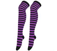 Chaussettes hautes rayées pour femme - Chaussettes élégantes au-dessus du genou pour une tenue décontractée et des événements de cosplay (P)