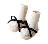 Chaussettes Hiver Enfant - Bébé Style Coréen avec Nœud pour Tout-Petits De Sol pour L'Automne Idéales pour Apprendre À Marcher Chaussures Bébé Souples avec Semelle (White1 15-2 Years)
