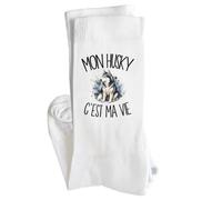 Chaussettes Homme Femme Mon Husky c'est ma vie | Coton Pointe Renforcée Talon Sans Couture 36-40 à 41-45 | Sport Ville Bureau | Cadeau Propriétaire Chien Anniversaire Noël Secret Santa