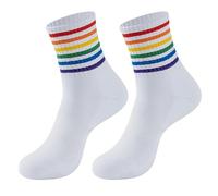 Chaussettes Homme,Gay Pride Accessoire Drapeau Lgbt Accessoires Happy Socks,Femme Arc-en-ciel Rayures Mi-mollets Tennis Chaussette Femmes Drôles Multicolores Sport Sock,pour Lgbtq Fierté Festival(2)
