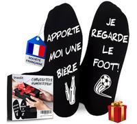 Chaussettes Humoristique - Cadeau Original - Taille Unique extensible 39/45 (FR/ES, Alpha/lettres, Taille unique, Taille normale, Taille normale, Noir, APPORTE MOI UNE BIÈRE, JE REGARDE LE FOOT !)