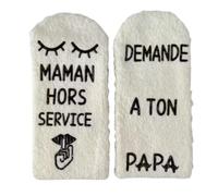 Chaussettes Humoristiques Maman Hors Service, Blanches en Coton, Message Amusant en Français, 35cm/9cm, Cadeau pour Parents