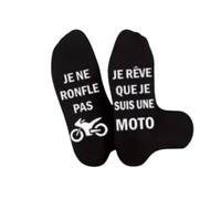Chaussettes Humoristiques Moto en Noir, Message en Français "Je ne ronfle pas, je rêve que je suis une moto", Motif Moto. Taille unique.