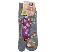 Chaussettes japonaises Tabi - Du 35 au 39 - Maiko et Shiba Inu (Gris)