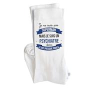 Chaussettes Je ne suis pas Superhéros mais je suis Psychiatre Taille 41-45 | Cadeau Original Homme Anniversaire Noël Humour, Blanc, 43