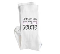 Chaussettes Je peux pas j’ai belote | Socks | Taille 41-45 | Idée Chaussettes Personnalisées Cadeau Fête Original Famille Travail Départ Collègue Retraite Noël.