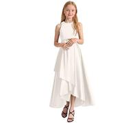 Chaussettes jupes filles robes de soirée robe de fête pour spectacle de concert, concours de beauté, élégante robe d'été sans manches pour enfants des tout-petits aux adolescentes, Blanc., 13-14 ans