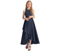 Chaussettes jupes filles robes de soirée robe de fête pour spectacle de concert, concours de beauté, élégante robe d'été sans manches pour enfants des tout-petits aux adolescentes, Marine, 13-14 ans