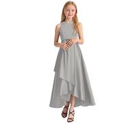 Chaussettes jupes filles robes de soirée robe de fête pour spectacle de concert, concours de beauté, élégante robe d'été sans manches pour enfants des tout-petits aux adolescentes, gris, 13-14 ans