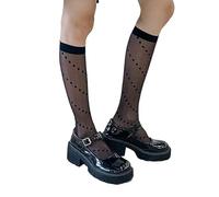 Chaussettes Longues Noires à Pois, résille Ultra Fine, Hauteur Genou, Bas Transparents for Femmes, été(Black)