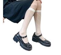 Chaussettes Longues Noires à Pois, résille Ultra Fine, Hauteur Genou, Bas Transparents for Femmes, été(White)